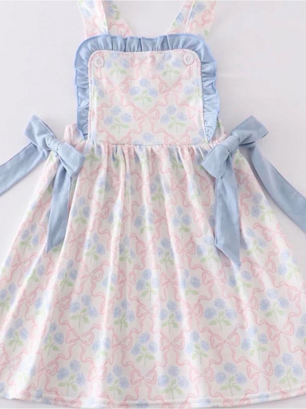 Girls Boutique Blue Floral     Hydrangea Bow Tunic Set Ruffle Shorts